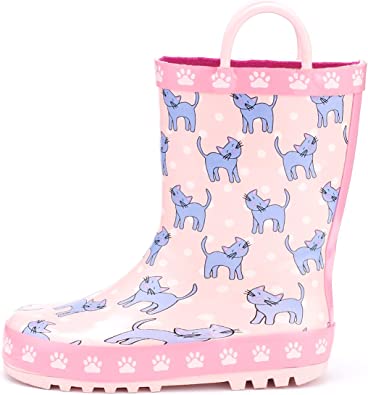 Photo 1 of K KomForme Kids Rain Boots Waterproof Printed Rubber boots with Handles, Size 5 Little Kid, Dancing Cat