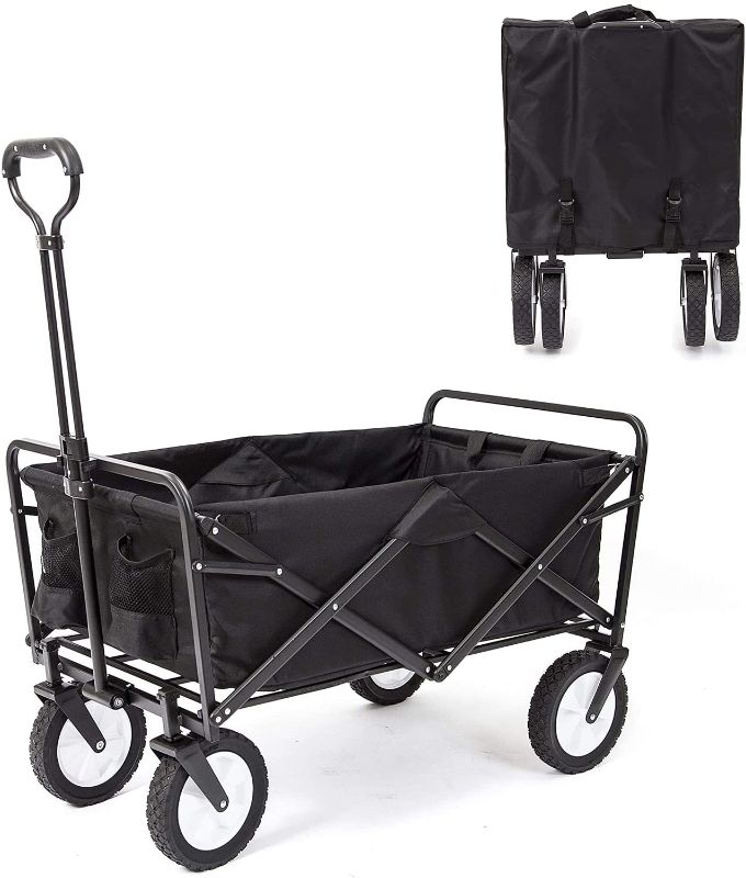 Photo 1 of 220 lbs Capacity Folding Wagon, Utility Garden Cart Collapsible with Wheels for Outdoor Camping, Black
