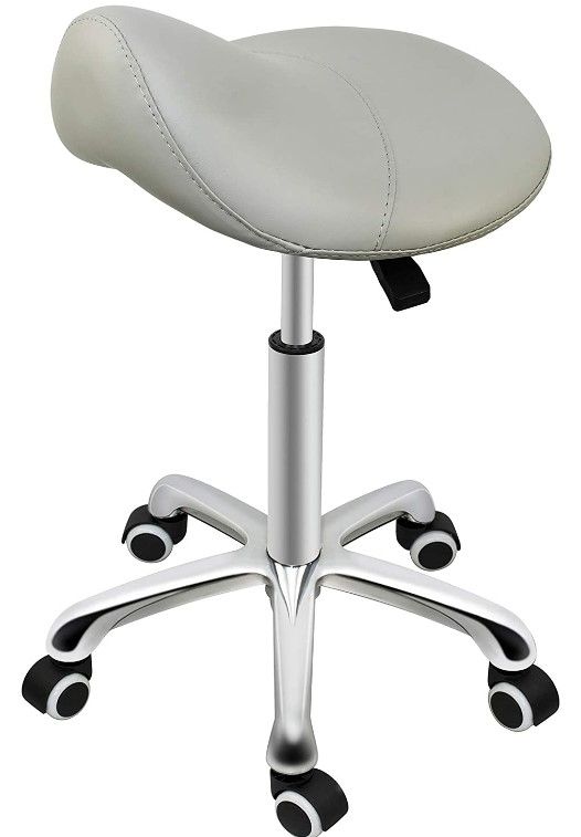 Photo 1 of  Professional Saddle Stool Series Hydraulic Swivel Comfortable Ergonomic Rolling Stool with Wheels Heavy Duty Metal Base ** MISSING MANUAL**