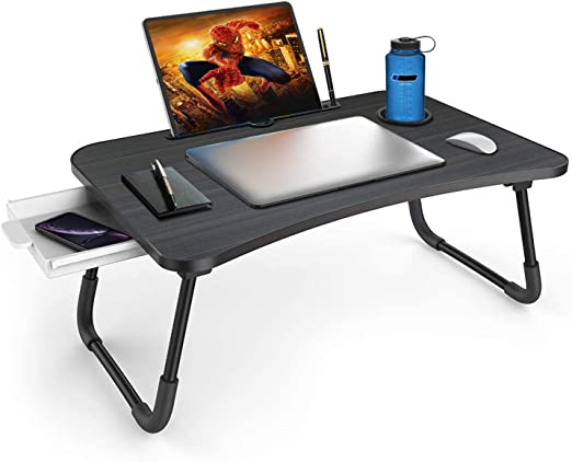 Photo 1 of Zapuno Foldable Laptop Bed Table Multi-Function Lap Bed Tray Table with Storage Drawer and Water Bottle Holder, Serving Tray Dining Table with Slot for Eating, Working on Bed/Couch/Sofa (Arc Shape) 
23.6 x 15.75 x 10.83 inches
