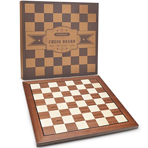 Photo 1 of AMEROUS 15'' x 15'' Wooden Chess Board No Pieces , Professional Tournament Chessboard Only with Gift Package - Chess Rules, Portable Chess Board for Beginners, Kids, Adults
