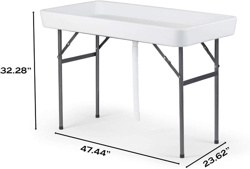 Photo 1 of 
Old Cedar Outfitters Fill N Chill Folding Table for Parties or Catering Events, Open Top Cooler Table with Drain, 47.5" x 23.6" x 32.3", White/Deep