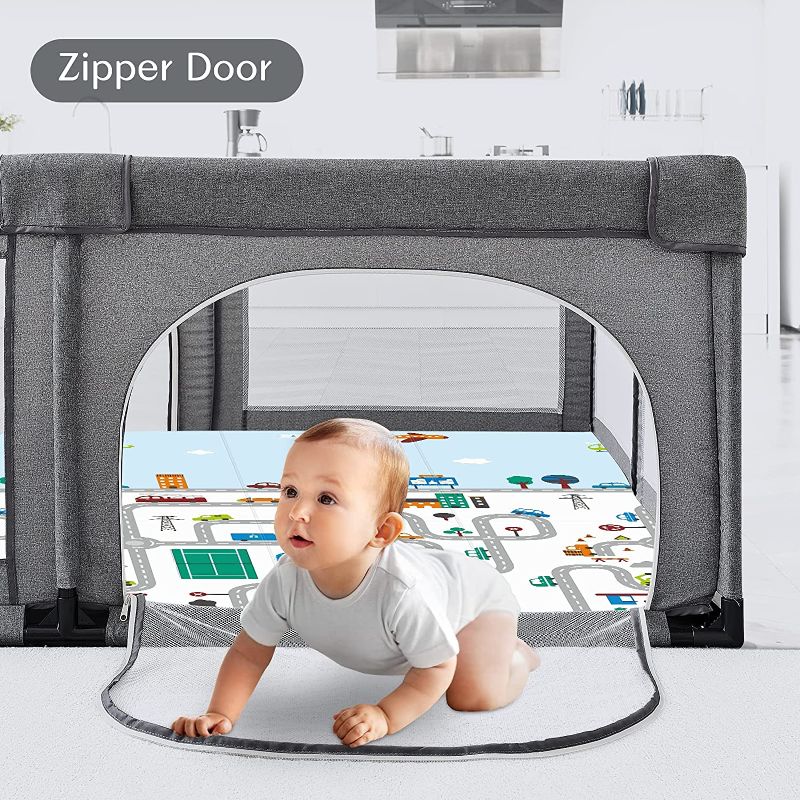 Photo 1 of Extra Large Baby Playpen with Play Mat, Yacul 79x71 inches Giant Toddler Play Yard for 2-5 Babies, Large Activity Center Play Area 38.75 sq.Ft for Indoor Outdoor (Dark Gray)