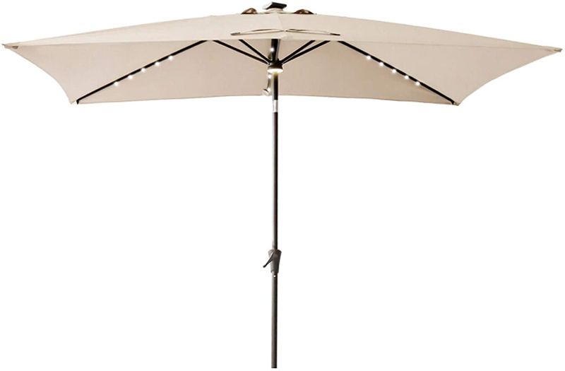 Photo 1 of 6.5 x 10 ft Rectangular Outdoor Patio Market Table Umbrella with Solar LED Lights, Beige