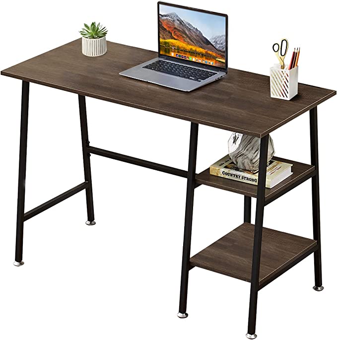 Photo 1 of CubiCubi 47 Inch Small Shaped Computer Desk with Storage Shelves Home Office Corner Desk Study Writing Table, Deep Brown