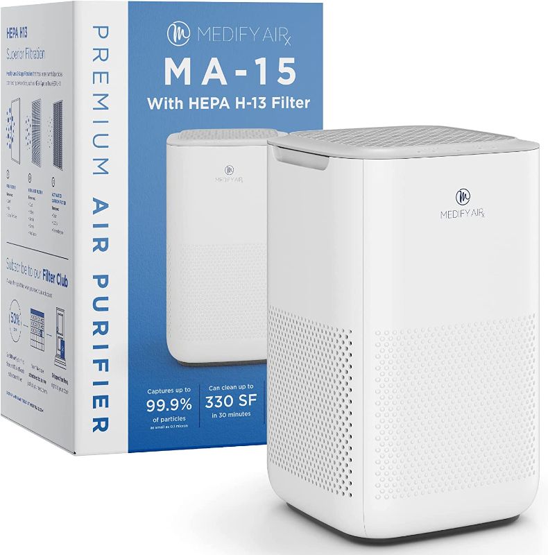 Photo 1 of Medify MA-15 Air Purifier with H13 True HEPA Filter | 330 sq ft Coverage | for Allergens, Smoke, Smokers, Dust, Odors, Pollen, Pet Dander | Quiet 99.9% Removal to 0.1 Microns | White, 1-Pack
