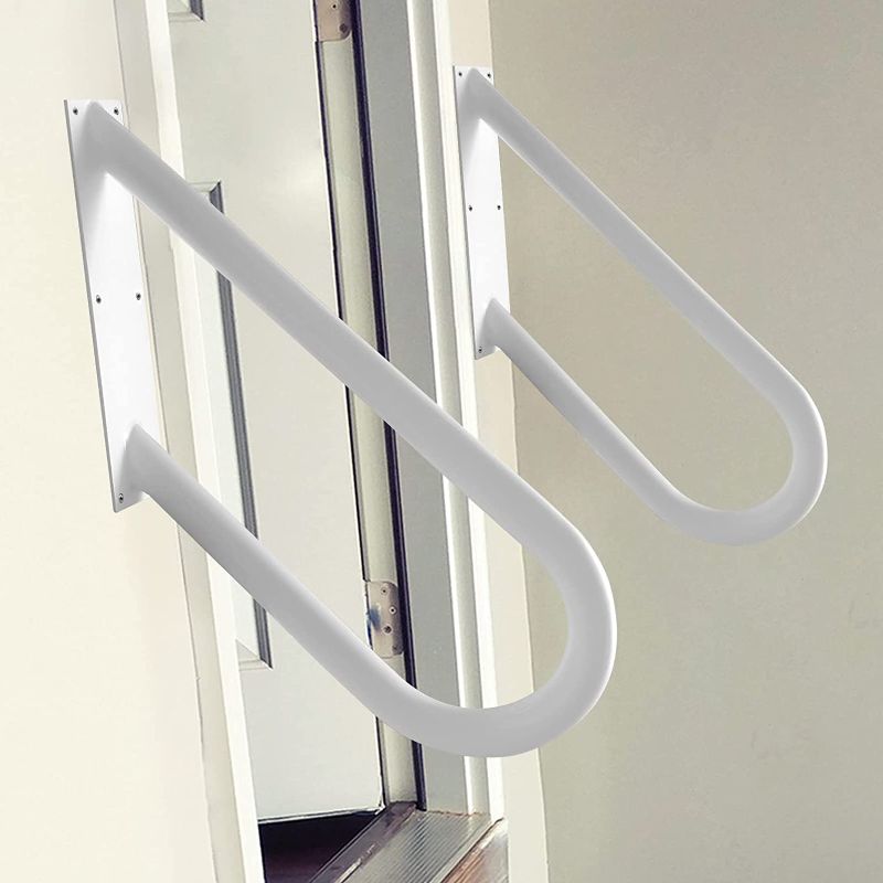 Photo 1 of 2 Pack Handrail for 1-2 Step Stairs, Wall Mount handrails for Outdoor Steps, Garage Railing with White Powder Coat Finished, Suitable for Garage, Porch and Garden?18.9" Length, ?1.3"Pipe, White?
