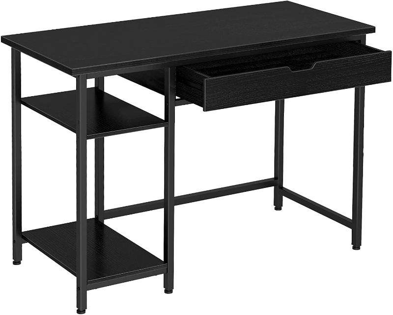 Photo 1 of Rolanstar Computer Desk with Shelves and Drawer, 39" Home Office Writing Desk, Laptop Study Table Workstation,Business Style, Stable Metal Frame, Black
