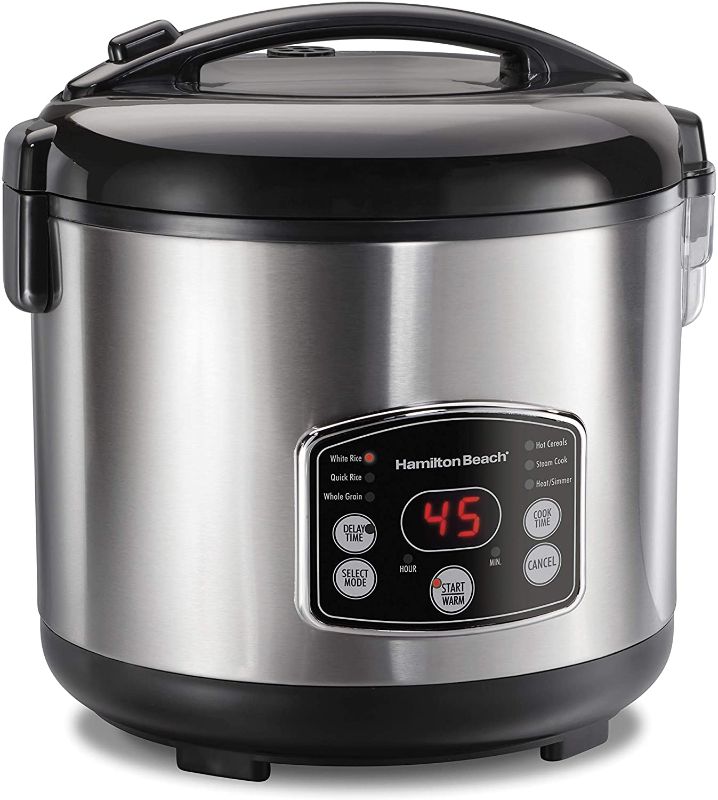 Photo 1 of tested powers on**
Hamilton Beach Digital Programmable Rice Cooker & Food Steamer, 14 Cups Cooked (7 Uncooked) With Steam & Rinse Basket, Stainless Steel (37548)
