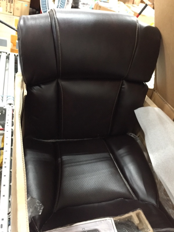 Photo 1 of Amazon Basics Big & Tall Executive Computer Desk Chair with Lumbar Support, Adjustable Height and Tilt, 350Lb Capacity, Brown with Pewter Finish
