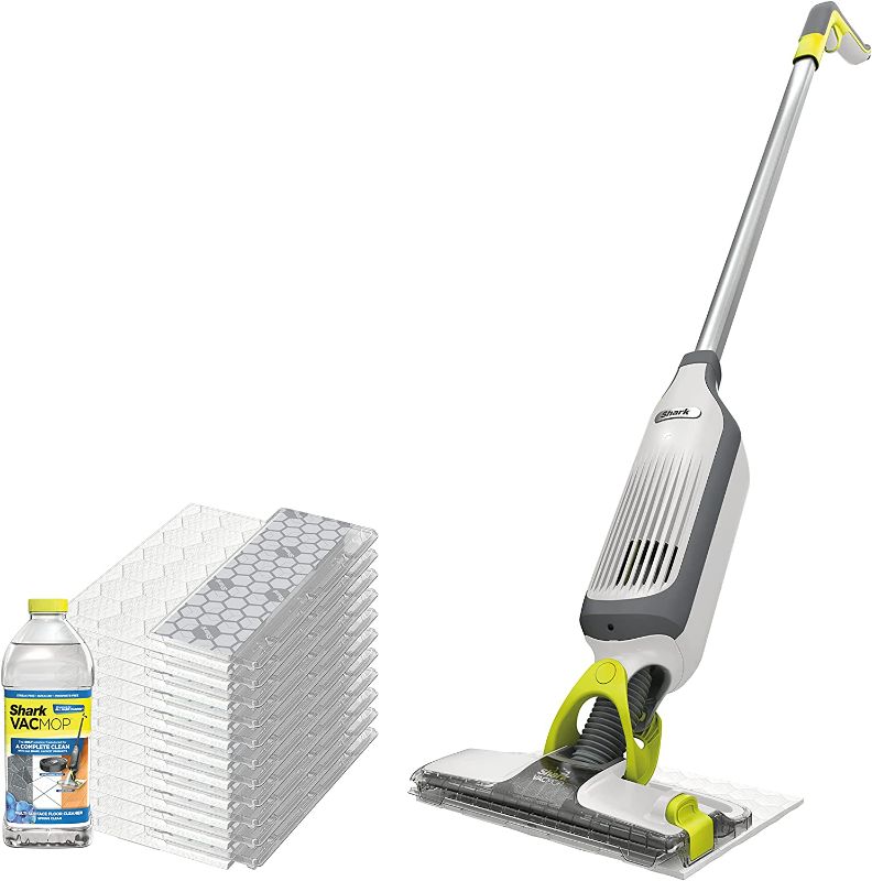 Photo 1 of Shark VM200P12 VACMOP Vacuum Mop Bundle with 12 Disposable VACMOP Pads & 12 oz. Cleaning Solution, White
