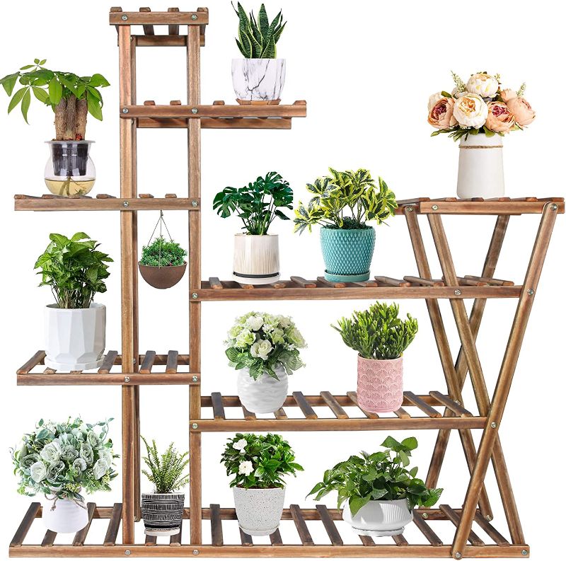 Photo 1 of 
Yimobra Wood Plant Stand Indoor, Tall Multi Tier Plant Shelves, Planter Shelf for Outdoor Plants, 8 Tiered Flower Pot Stand Holder Rack for Patio Corner Livingroom Garden (with a Pair of Gloves)
