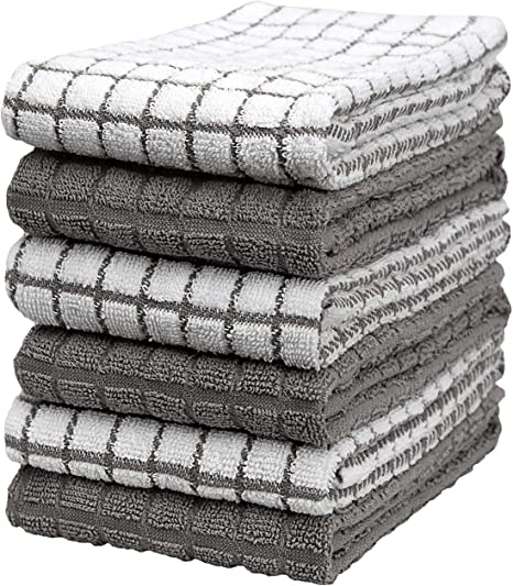 Photo 1 of Bumble Premium Cotton Kitchen Towels (16" x 28") Grey Check Design | Soft, Highly Absorbent with Hanging Loop | Natural Ring Spun Cotton | Large Tea Towel Set | Decorative Set | 380 GSM - 6 Pack
