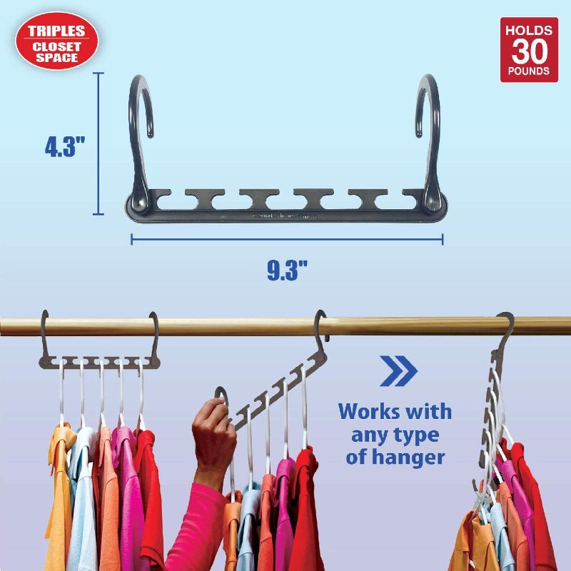 Photo 2 of Wonder Hanger Max Improved, Pack of 10 – Triples Closet Space for Easy, Effortless, Wrinkle-Free Clothes, Comes Fully Assembled, Grey
