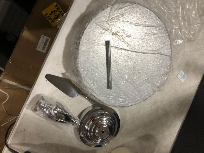 Photo 1 of 12" diameter, silver dessert display tray with outer mirroring design 