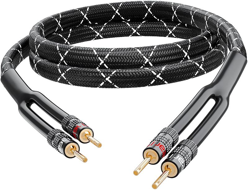 Photo 1 of GearIT 12AWG Premium Heavy Duty Braided Speaker Wire Cable (15 Feet) Dual Gold Plated Banana Plug Tips - In-Wall CL2 - Oxygen-Free Copper (OFC) Black
