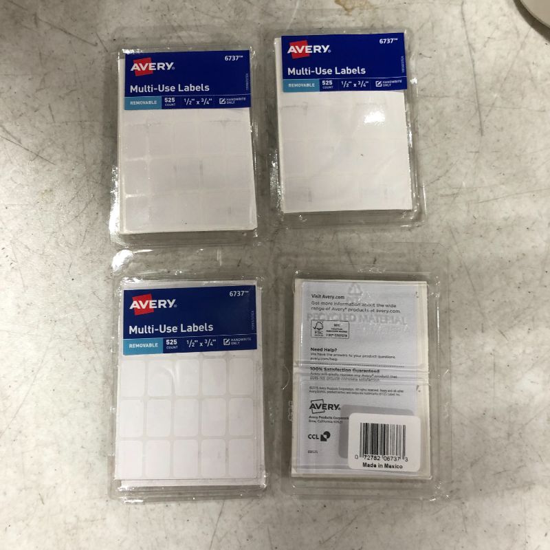 Photo 2 of **PACK OF FOUR** Avery Removable Labels 0.5 X 0.75 White Pack of 525 (6737)

