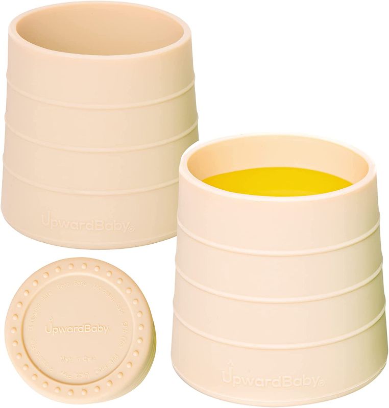 Photo 1 of UpwardBaby Baby Toddler Cups Spill Proof for 6 mos+ 2-Piece Set - Unbreakable Silicone Kids Cup - Easy-Grip Led Weaning Training Cup - No Spill Toddler Drinking Cup - Mini Tumbler for Kids- (Beige)
