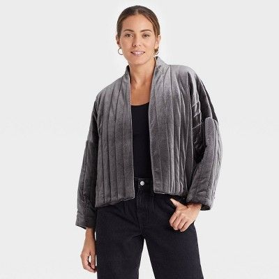 Photo 1 of Women's Quilted Velvet Duster Jacket - A New Day Gray One Size
