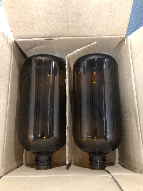 Photo 2 of 2 Pack - 32oz Boston Round Amber Glass Growler - with Phenolic Poly Cone Insert Caps - Tight Seal for Secondary Kombucha Fermentation and Beer