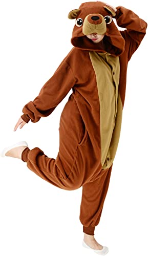 Photo 1 of ANACOSPLAYONE Adult Brown Bear Onesie Pajamas Halloween Cosplay Animal Christmas Sleepwear Jumpsuit Costume Women Men
