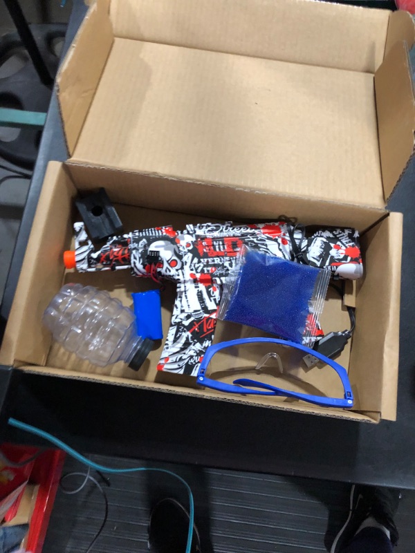 Photo 1 of CAISSA Electric with Gel Ball Blaster, AKM-47 Splatter Ball Blaster Automatic, with 20000+ Water Beads and Goggles, for Outdoor Activities - Shooting Team Game, Ages 12+, Red.
