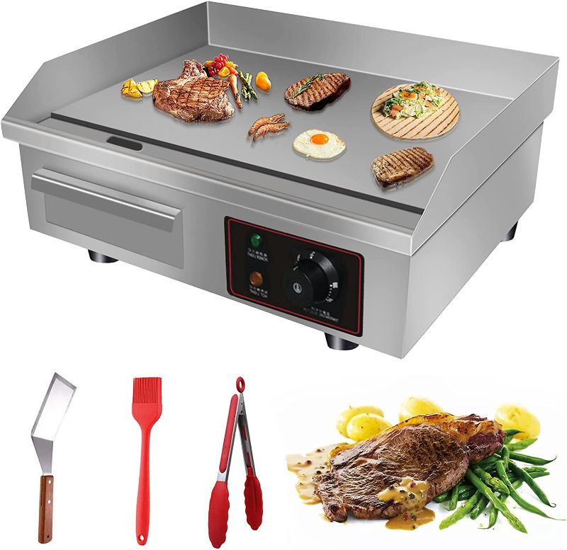Photo 1 of Aliyaduo 110V 3000W 22" Commercial Electric Countertop Griddle Flat Top Grill Hot Plate BBQ,Adjustable Thermostatic Control,Stainless Steel Restaurant Grill for Kitchen
