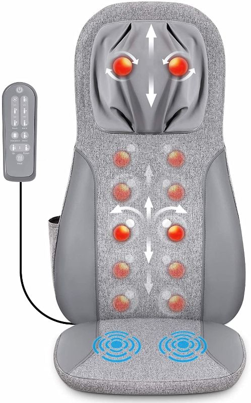 Photo 1 of Back & Neck Massage Cushion Seat with Heat, Height Adjustable Deep Tissue Kneading Rolling Shiatsu Chair Pad for Upper Lower Back, Neck, Shoulder, Waist Pain Relief, Home Office Use, Gray
