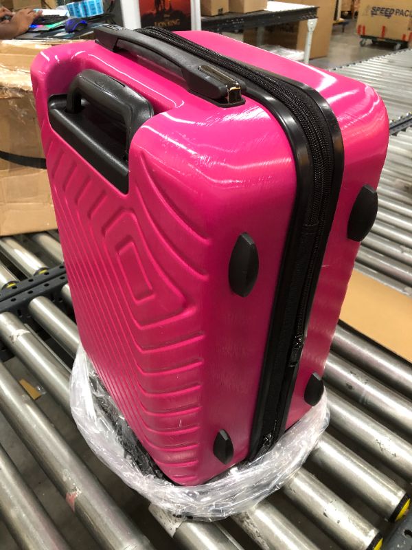 Photo 2 of Amazon Basics Geometric Travel Luggage Expandable Suitcase Spinner with Wheels and Built-In TSA Lock, 21.7-Inch - Pink
