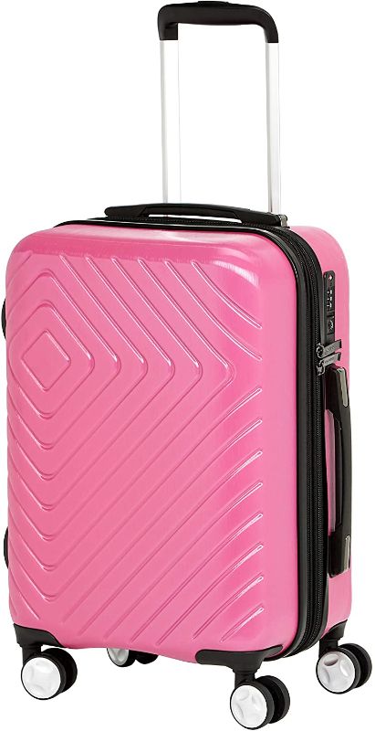 Photo 1 of Amazon Basics Geometric Travel Luggage Expandable Suitcase Spinner with Wheels and Built-In TSA Lock, 21.7-Inch - Pink
