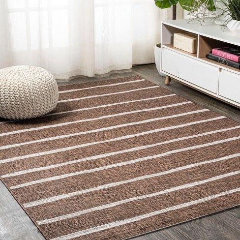 Photo 1 of 8'x10' Rectangle Indoor and Outdoor Loomed Stripe Area Rug Brown - JONATHAN Y