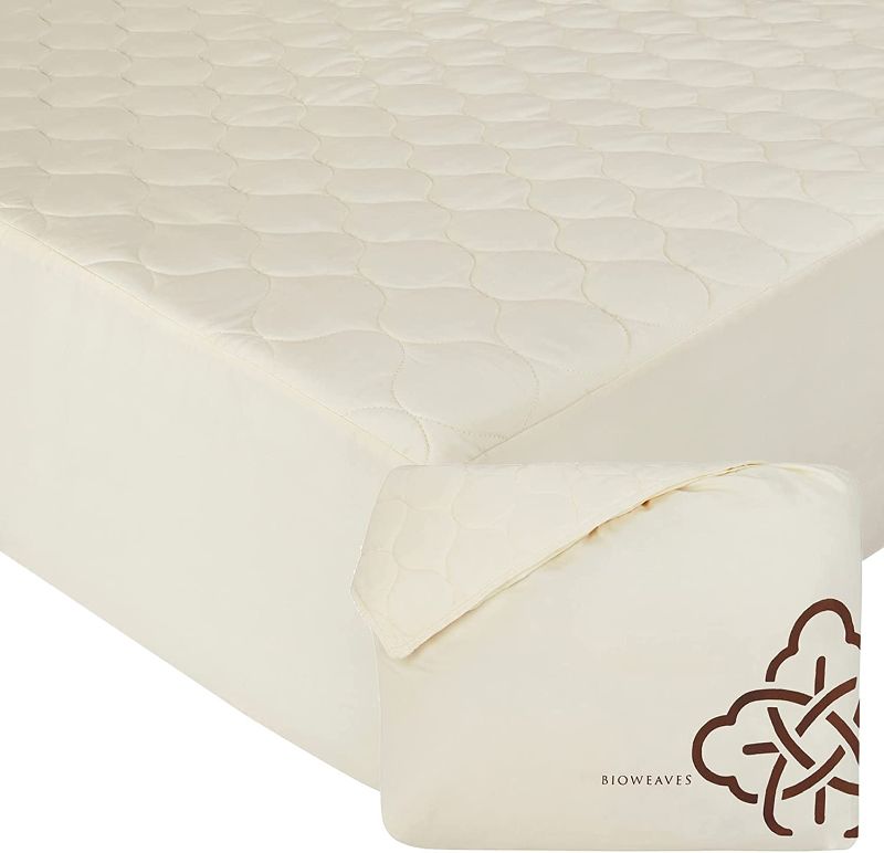 Photo 1 of Bioweaves 100% Organic Cotton Mattress Pad Cover, GOTS Certified Quilted Fitted Mattress Protector with Soft Cotton Wadding - 20 Inch Deep Pocket, King
