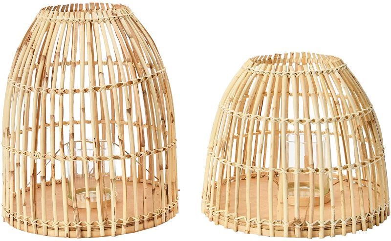 Photo 1 of Creative Co-Op Bamboo Glass Inserts, Set of 2 Sizes Lanterns, Natural, 2
