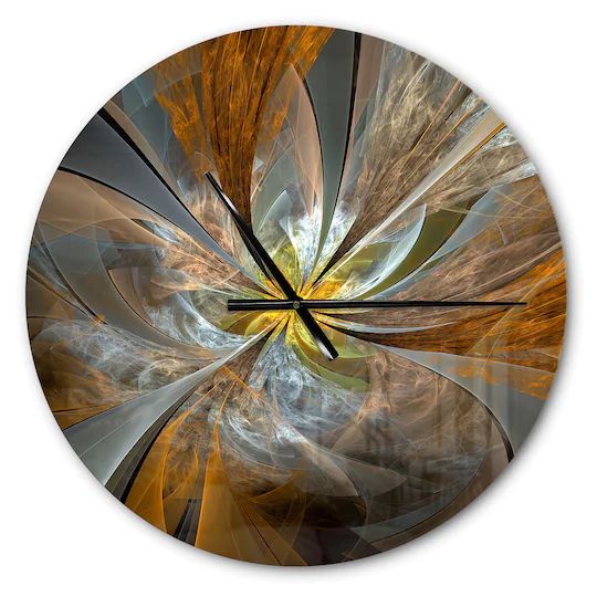 Photo 1 of Designart Symmetrical Yellow Fractal Flower Modern Wall Clock