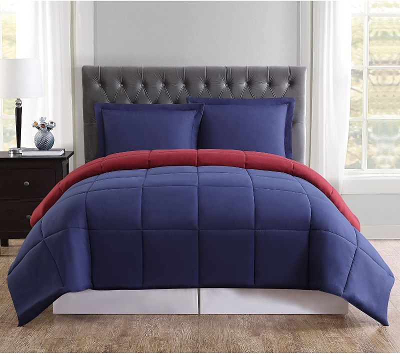 Photo 1 of 88 X 92 INCHES QUEEN SIZE REVERSIBLE COMFORTER, RED/BLUE