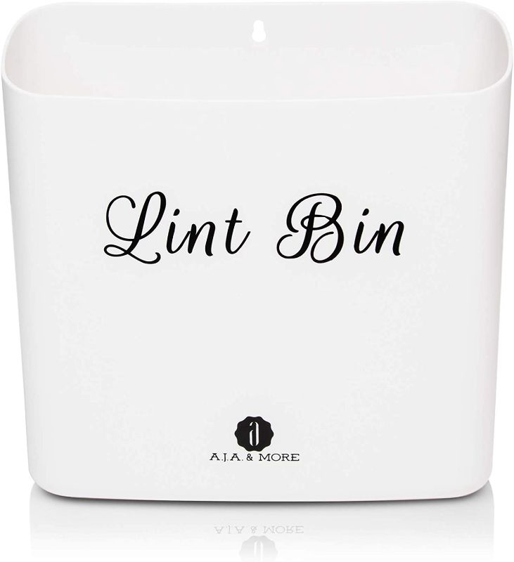 Photo 1 of A.J.A. & MORE Magnetic Lint Bin for Laundry Room | Bathroom Trash Can | Lint Garbage Can with Magnetic Strip | Wastebasket for Wall, Inside a Cabinet, on Washer/Dryer or Laundry Room Door (Off-White)
