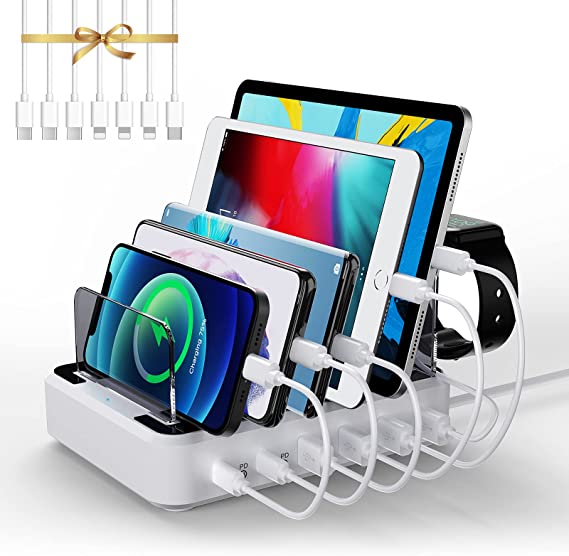 Photo 1 of Flash Charge 84W/12A 2PD USB C&QC 3.0 6-Port USB Charging Station,20W Fast Charger for i Phone13 Series, for iOS &Android Phone, Tablet and More, White