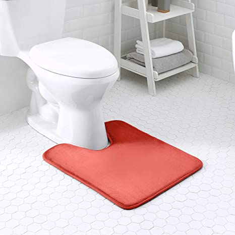 Photo 1 of Extra Thick Memory Foam Bathroom Contour Rug (20x24 Coral) Non Slip Toilet U Shaped Bath Mat, Water Absorbent Luxury Soft Plush Carpet with Anti-Skid Bottom, Machine Washable and Dry