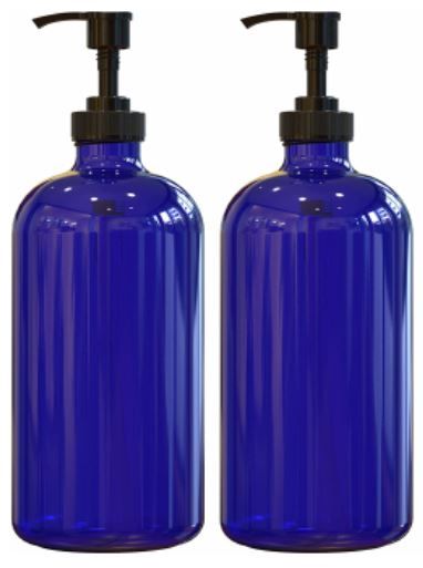 Photo 1 of 2-Pack 16 Oz Cobalt Blue Glass Hand Soap Dispenser with Plastic Pump, Refillable Soap Pump Dispenser for Bathroom and Kitchen