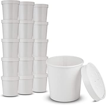 Photo 1 of 16 oz White Paper Hot Cups for Food and Soup or Cold Ice Cream with Vented Paper Lids to Prevent Leaks by MT Products (20 Cups and 20 Lids)