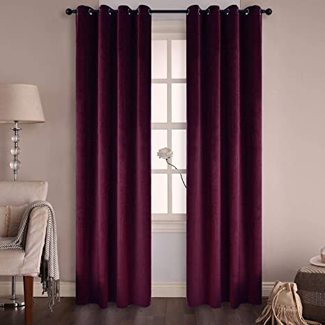 Photo 1 of BDRS HOME Velvet Curtains for Living Room&Bedroom,Grommet Top Darkening Curtain Panels,Pack of 2,52WX108L Inches,Wine Red