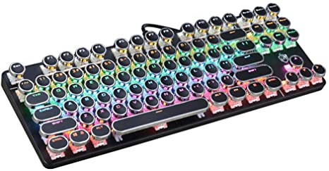 Photo 1 of K917 RGB Mechanical Gaming Keyboard 87Key Retro Keyboard-Blue Switch-LED Backlit- Round Keycaps Anti-Ghosting Mechanical Illuminated Keyboard for PC Gaming and MAC (Retro-Black)