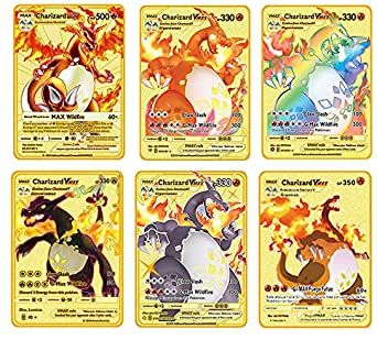 Photo 1 of Charizard Merch Metal Gold Plated Cards 6Pcs Vmax DX GX Best Gift for Collectors and Kids