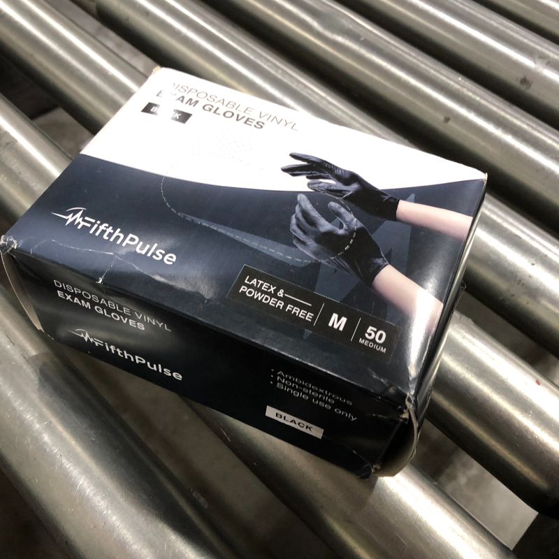 Photo 2 of Black Vinyl Disposable Gloves Medium 50 Pack - Latex Free, Powder Free Medical Exam Gloves - Surgical, Home, Cleaning, and Food Gloves - 3 Mil Thickness
