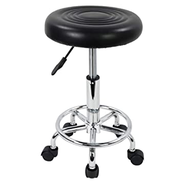 Photo 1 of Leather Modern Round Rolling Stool with Footrest Height Adjustable Spa Drafting Salon Tattoo Work Massage Stools Task Chair Small (Black)