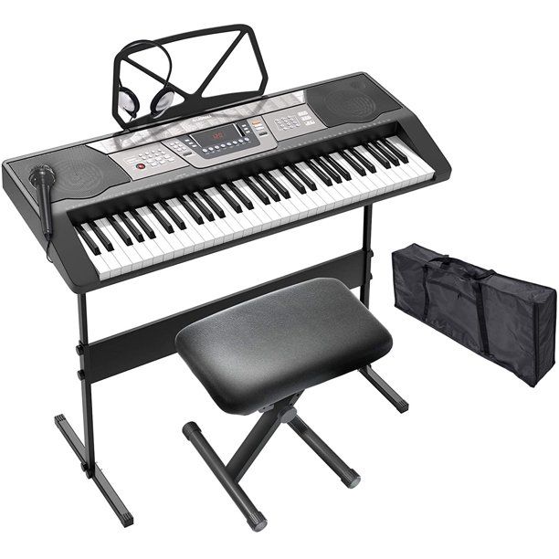 Photo 1 of LAGRIMA 61 Key Portable Electric Piano Keyboard - Music Keyboard with Headphones, Adjustable H Stand and Stool, Bag, Music Stand, Micphone, Power Supply,LED Display- Suit for Kids, Adults and Beginner
