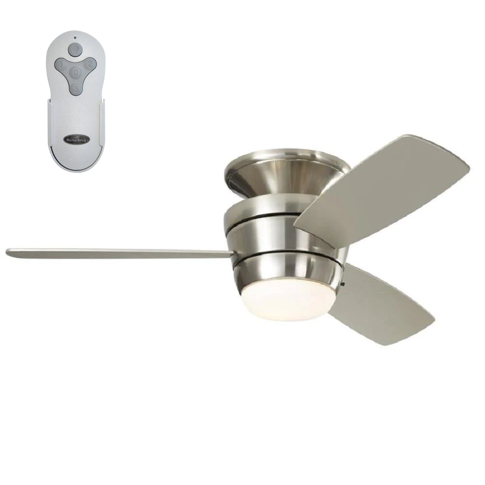 Photo 1 of Harbor Breeze Mazon 44-in Brushed Nickel LED Indoor Flush Mount Ceiling Fan with Light Remote (3-Blade)