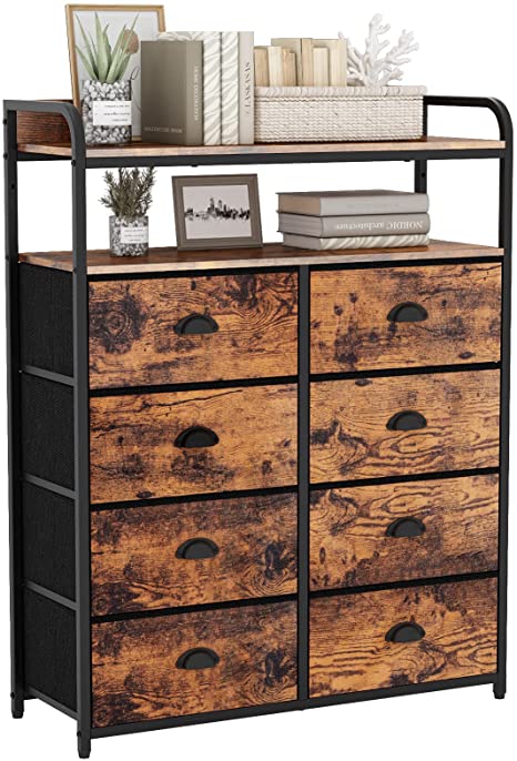 Photo 1 of Furologee Dresser 8 Drawers with Double Shelf, Tall Storage Organizer Unit for Bedroom/Living Room/Entryway,Fabric Bins,Wooden Top
