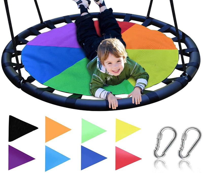 Photo 1 of Royal Oak Saucer Tree Swing ,Giant 40 Inches with Carabiners and Flags, 700 lb Weight Capacity, Steel Frame, Waterproof, Easy to Install with Step by Step Instructions, Non-Stop Fun! (Multicolored)
