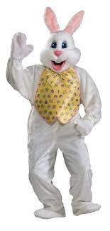 Photo 1 of Rubie's White Adult Easter Bunny Mascot with Yellow Vest Costume, STANDARD SIZE, FITS 40-48 JACKET SIZE

